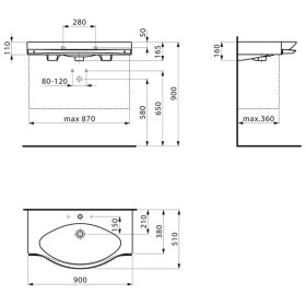 Vasque LAUFEN Palace 90 cm avec trop-plein et 1 trou de robinet, avec porte-serviettes