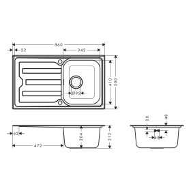 lavello incasso hansgrohe S44 S440-A342 86 342 con gocciolatoio lungo e sifone automatico