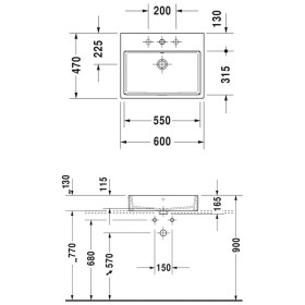 Lavabo da appoggio Duravit Vero Air satinato con 1 foro miscelatore 60 x 47 cm, con troppopieno
