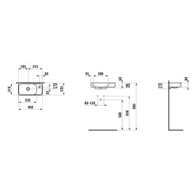 Lavabo da appoggio LAUFEN MEDA 46 x 23,5 cm, senza foro per rubinetto né troppopieno, vasca a sinistra