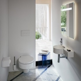 Lavabo LAUFEN Val 55 x 31,5 cm avec trou de robinet et trop-plein, tablette droite ajustable jusqu'à 43 cm