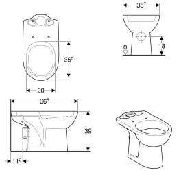 Geberit Renova Stand-WC für AP-Spülkasten aufgesetzt, Abgang horizontal
