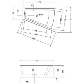 Duravit Paiova Eck-Badewanne 170 x 130 cm Ecke rechts mit angeformter Schürze und Gestell