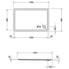 Duravit Starck Slimline Duschwanne Rechteck 140 x 90 cm mit Antislip