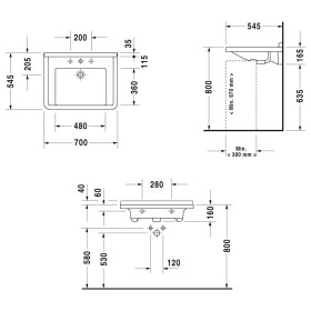 Lavabo Duravit Starck 3 Vital 70 cm con 1 foro miscelatore