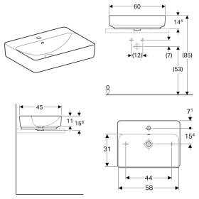 Geberit VariForm Aufsatzwaschtisch 60 x 45 cm, rechteckig, mit Hahnlochbank