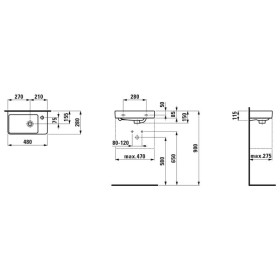 Lavabo LAUFEN PRO S 48 cm asimmetrico con vasca a sinistra senza foro per rubinetto