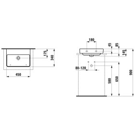 Lavabo à poser LAUFEN PRO S 45 cm sans trou de robinet avec trop-plein