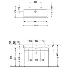 Lavabo mobile Duravit Vero Air con 2 x 1 foro per rubinetto 100 x 47 cm, senza troppo pieno