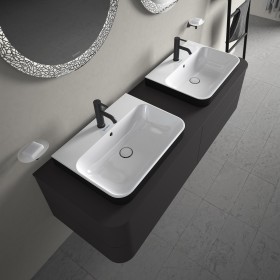 Lavabo d'appoggio Duravit Happy D.2 Plus 60 cm bianco/anthracite opaco, con troppopieno, 1 foro per rubinetto
