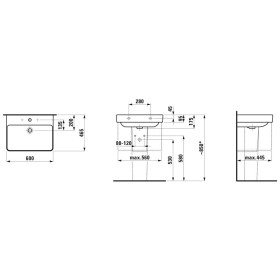 Lavabo LAUFEN PRO S 60 cm sans trou de robinet, avec trop-plein