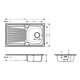 Lavello ad incasso hansgrohe S21 S210-A342 86 con gocciolatoio e scarico manuale 342