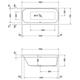 Duravit Happy D.2 Badewanne Rechteck 160 x 70 cm, Rückenschräge links