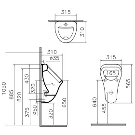 VitrA Options Arkitekt Urinal 31,5 x 31 cm, Zulauf oben