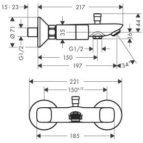 hansgrohe Logis 2-Griff-Wannenmischer Aufputz