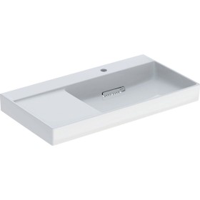 Geberit ONE Waschtisch 90 cm, Abgang horizontal, 1 Hahnloch, ohne Überlauf, Ablage links