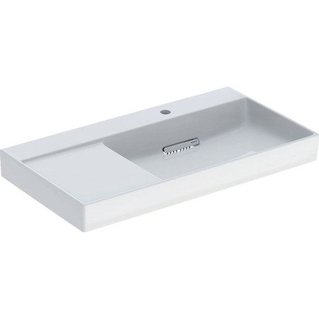 Geberit ONE Waschtisch 90 cm, Abgang horizontal, 1 Hahnloch, ohne Überlauf, Ablage links