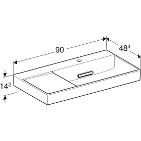 Geberit ONE Waschtisch 90 cm, Abgang horizontal, 1 Hahnloch, ohne Überlauf, Ablage links