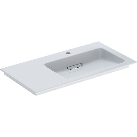 Geberit ONE Möbelwaschtisch 90 cm, Abgang horizontal, 1 Hahnloch, ohne Überlauf, Ablage links