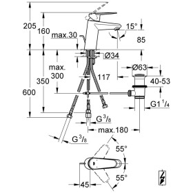 Rubinetto monocomando per lavabo GROHE Eurodisc Cosmopolitan, bassa pressione