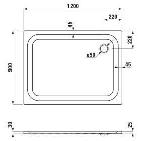 Bac à douche LAUFEN Platina XXL 120 x 90 cm sans revêtement antidérapant