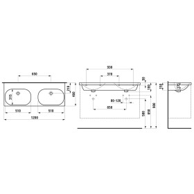 Double vasque LAUFEN LUA 120 x 46 cm sans trou de robinet, sans trop-plein