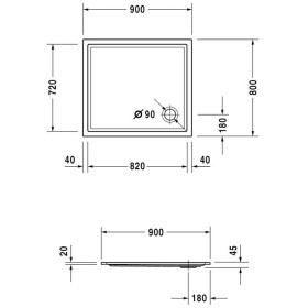 Duravit Starck Slimline Duschwanne Rechteck 90 x 80 cm mit Antislip