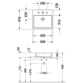 Lavabo da appoggio Duravit Vero Air levigato con 1 foro per rubinetto 50 x 47 cm, con troppopieno