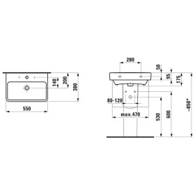 Lavabo LAUFEN PRO S Compact 55 cm senza foro rubinetto, con troppopieno