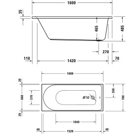 Duravit D-Neo Rechteck-Badewanne 160 x 70 cm, Einbauversion