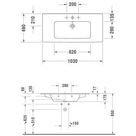 Mobile lavabo Duravit ME by Starck 103 cm senza foro miscelatore