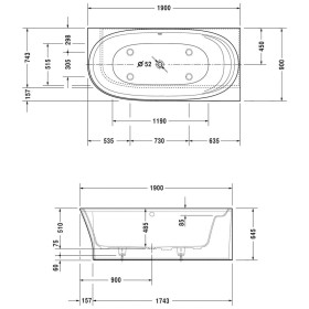 Duravit Cape Cod Badewanne Ecke rechts 190 x 90 cm