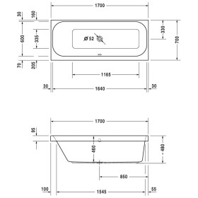 Duravit Happy D.2 Badewanne Rechteck 170 x 70 cm, Rückenschräge links