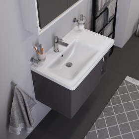 Duravit D-Neo Mobile lavabo 80 cm asimmetrico, con 1 foro per rubinetto e troppopieno, mensola a destra