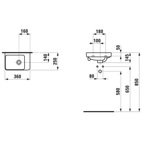 Lavabo a mano LAUFEN PRO S 36 cm senza foro per rubinetto, con troppopieno