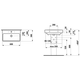 Vasque LAUFEN PRO S Compact 60 cm sans trou de robinet, avec trop-plein