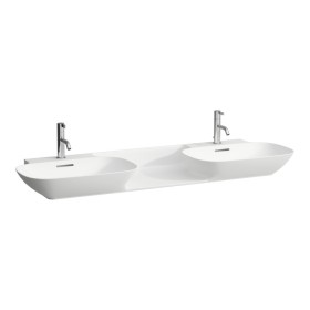 LAUFEN INO Doppelwaschtisch unterbaufähig 142 x 45 cm mit Ablage mittig, mit Überlauf, mit Hahnlöcher