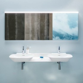 Double vasque encastrable LAUFEN INO 142 x 45 cm avec tablette centrale, avec trop-plein, avec trous pour robinets