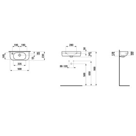 Lavabo à main LAUFEN LUA 50 x 23 cm, vasque à droite avec trop-plein