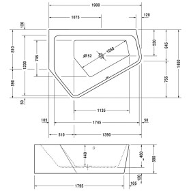 Duravit Paiova 5-Eck Badewanne links, mit Verkleidung 190 x 140 cm