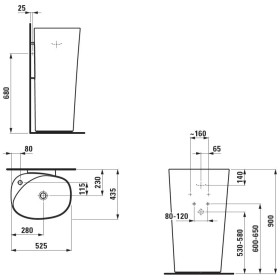 Vasque LAUFEN Palomba 52 x 43,5 cm avec colonne intégrée et 1 trou de robinet