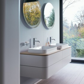 Lavabo d'appoggio Duravit Happy D.2 Plus 60 cm bianco, con troppopieno, senza foro per rubinetto