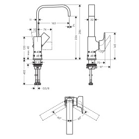 Mitigeur de lavabo monocommande hansgrohe Metropol 230 avec levier et bonde Push-Open