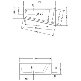 Duravit Paiova Eck-Badewanne 170 x 100 cm Ecke rechts mit angeformter Schürze und Gestell