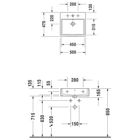 Lavabo sottopiano Duravit Vero Air senza foro miscelatore 50 x 47 cm, senza troppo pieno