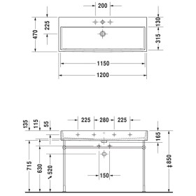 Lavabo mobile Duravit Vero Air senza foro per rubinetto 120 x 47 cm, senza troppo pieno