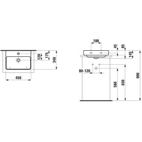 Lavabo à poser LAUFEN PRO S Clinic 45 cm avec trou de robinet sans trop-plein