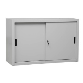Wolfstahl Schiebetürenschrank Stahl 2 Fachböden lichtgrau 120 x 45 x 75 cm