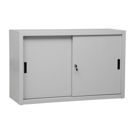 Wolfstahl Schiebetürenschrank Stahl 2 Fachböden lichtgrau 120 x 45 x 75 cm