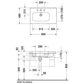 Lavabo mobile Duravit DuraStyle 80 cm asimmetrico, vasca a sinistra con 1 foro per rubinetto